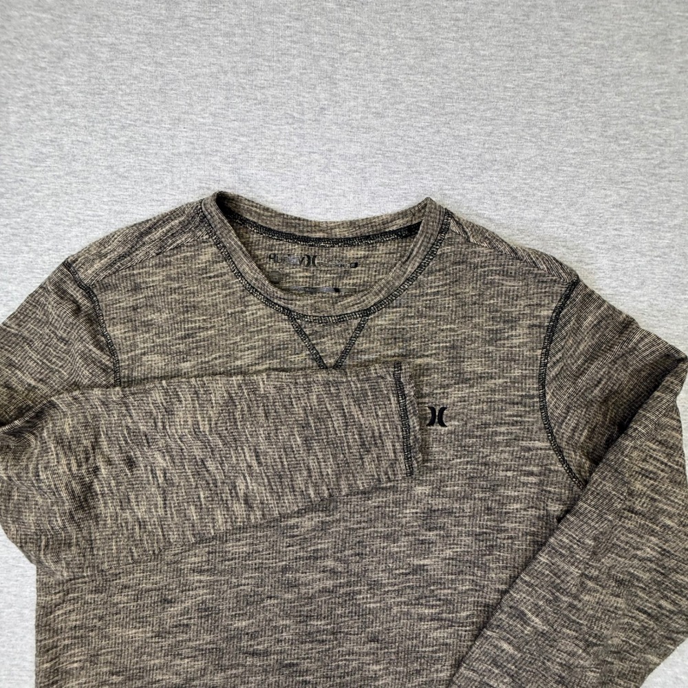 Hurley Mens Long Sleeve Thermal Shirt Space‎ Dye Crew Neck Brown Black M